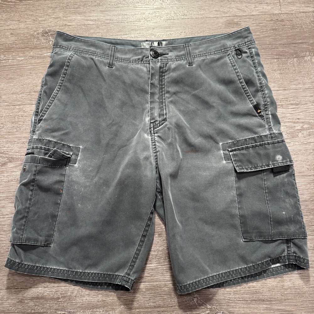 Quiksilver Board Shorts Mens 32 Gray Amphibian Surf Casual Swim Trunks Cargo